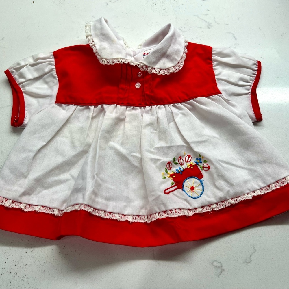 Vintage Cradle Togs red Embroirdered infant dress 80s